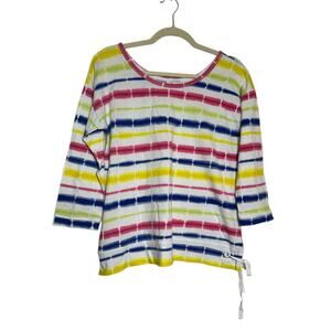 T By Talbots Womens 3/4 Sleeve Multicolor Striped Side Tie T-Shirt‎ Small